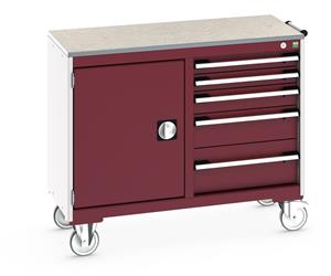 41006008.** Bott Cubio Mobile Cabinet / Maintenance Trolley measuring 1050mm wide x 525mm deep x 890mm high. Storage comprises of 1 x Cupboard (525mm wide x 600mm high) and 5 x 525mm wide Drawers (2 x 75mm, 1 x 100mm, 1 x 150mm & 1 x 200mm high)....